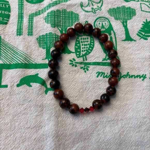 Brown and Black MAHOGANY JASPER & Swarovski Beaded Bracelet 7” - Picture 4 of 5